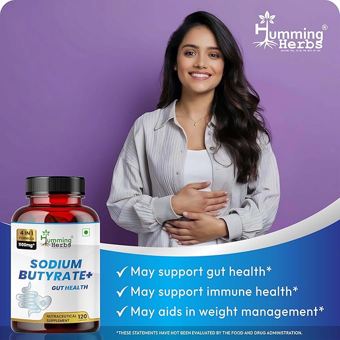 Sodium Butyrate 1100mg per Serving – 120 Capsules with– L-Glutamine, Prebiotic Inulin, Probiotic Blend