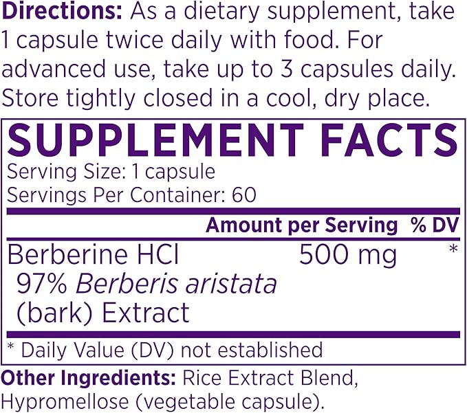 NAOMI Himalayan Berberine 500mg, Clinically Studied for Blood Sugar Support, Metabolic Function, Healthy Weight & Cholesterol, AMPK Activation, Non-GMO, Vegan, Gluten-Free, 60 Capsules, 1-Month Supply