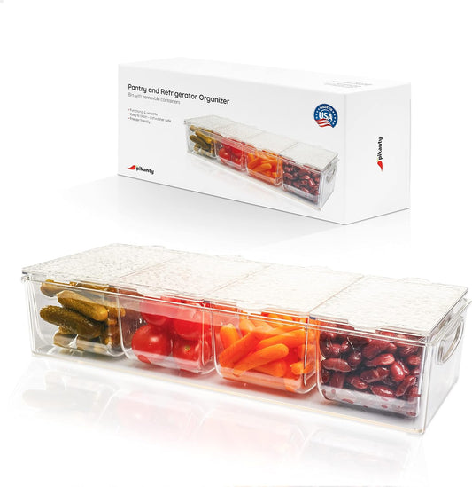 Pikanty - Condiment Server with 4 Removable Containers and Lids - Ideal for Parties, BBQs, and Picnics, Dishwasher Safe, and Made in the USA