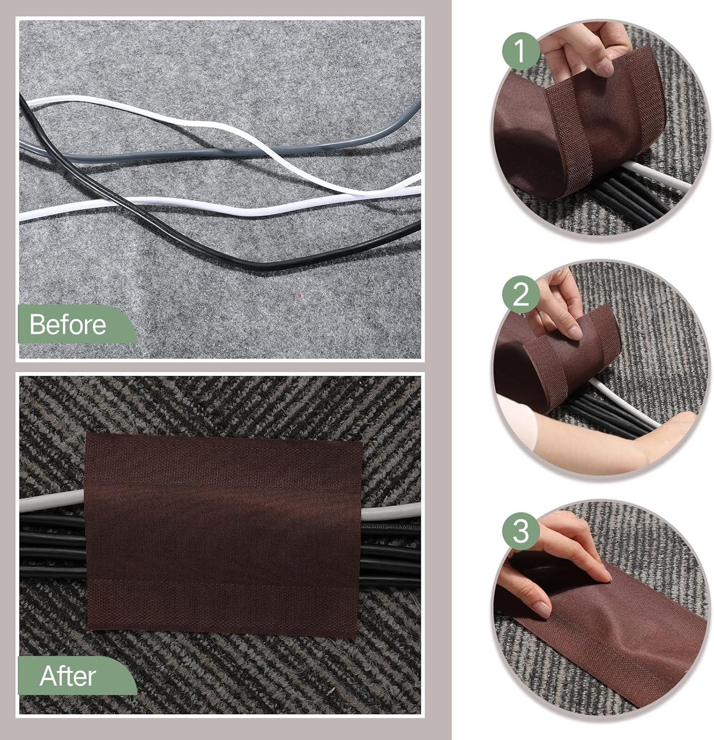 WILLBOND Carpet Cord Cover Cable Protector Floor Cover Cable Protector Management Only for Commercial Office Carpet(19.69 ft,Brown)