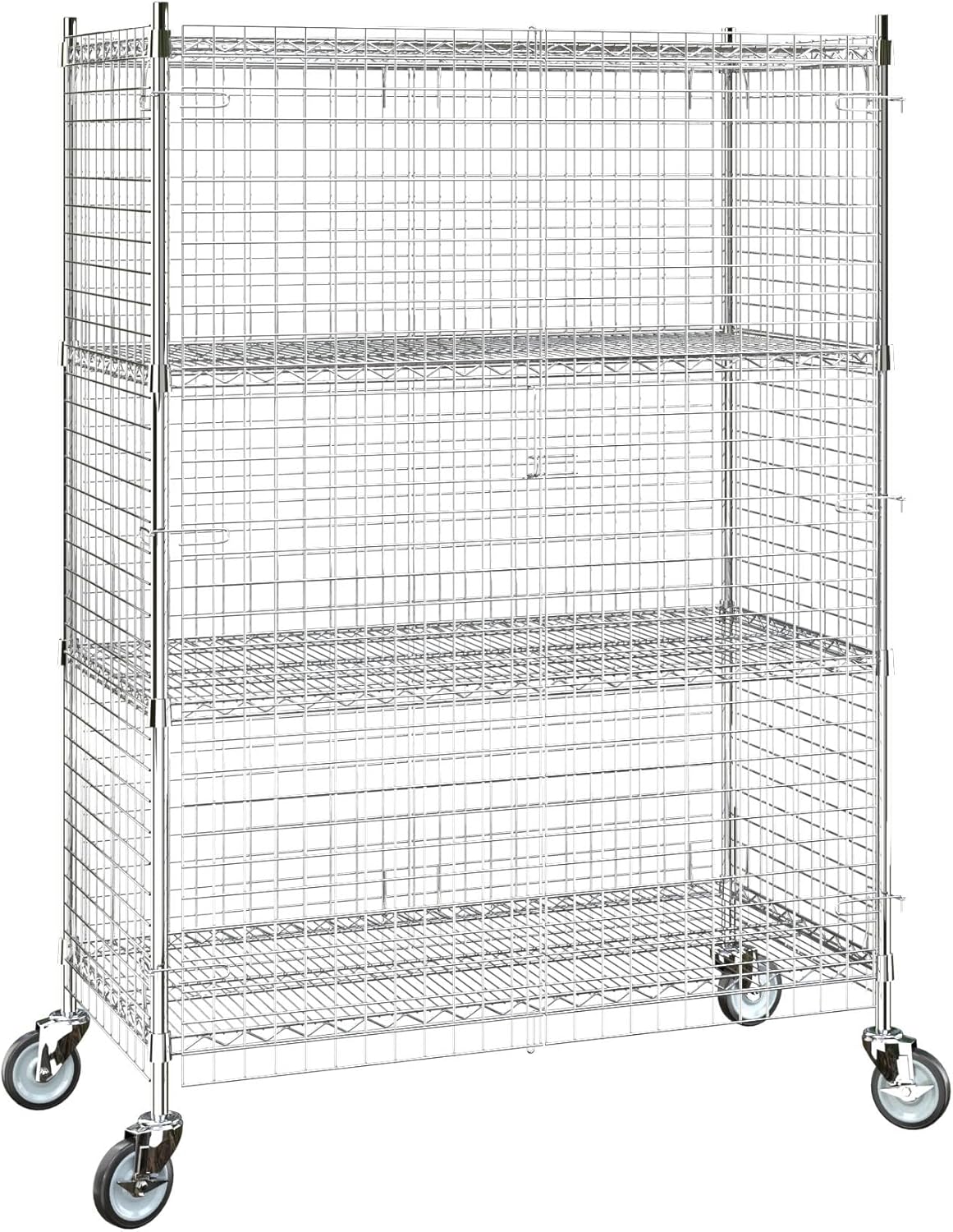 24"x48"x70" Metal Wire Chrome Security Heavy Duty Commercial NSF Certified Storage Unit | Mobile Wire Security Cage Kit