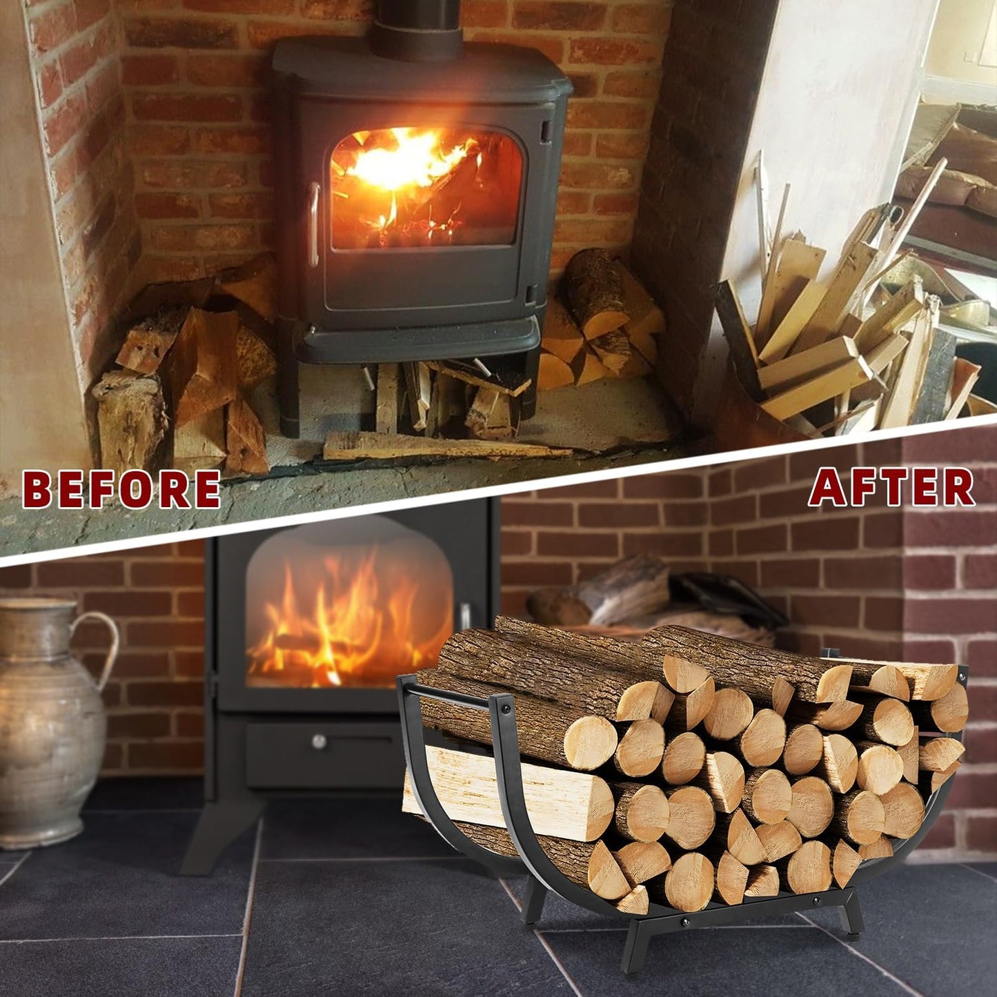 30INCH Firewood Rack for Outdoor&Indoor,Heavy Duty Stable Log Holder for Fireplace Wood,Durable Metal Wood Storage Rack