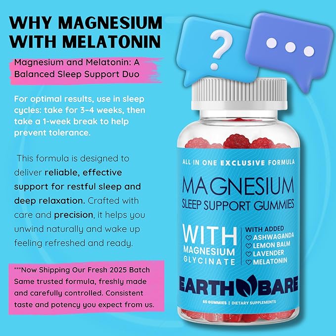 Sleep Gummies with Magnesium Glycinate, Melatonin, Ashwagandha, and Lavender – Extra Strength Sleep Support Gummies, Magnesium and Melatonin Supplement, 120 Count, 2 Month Supply