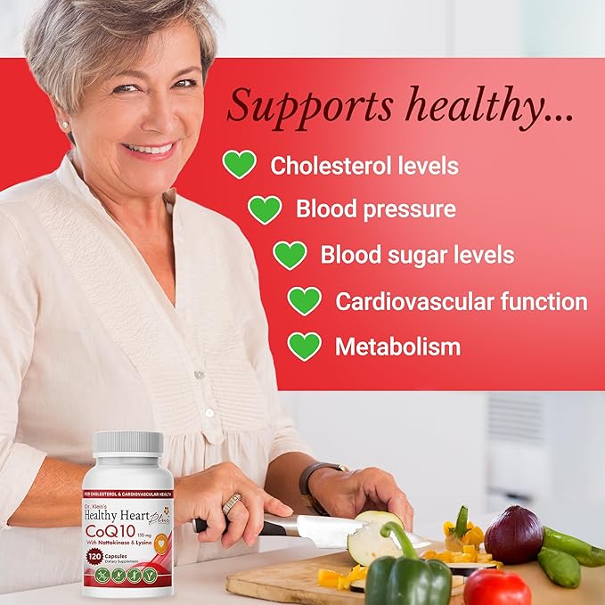 CoQ10 Cardiovascular Supplement 150mg – Coenzyme Q10, Nattokinase, Pomegranate, Garlic & Lysine for Blood Cholesterol, Circulation, Heart Plus CoQ10 Supplement for Men & Women, 120 Capsules by Rhoziva