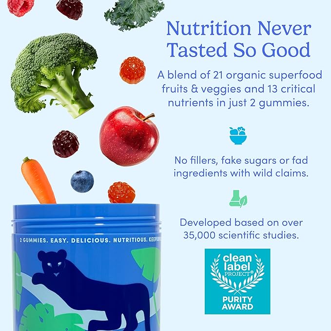 FIRST DAY Multivitamin for Men + Organic Fruit & Veggie Blend, Mens Multivitamins Gummies with 13 Key Nutrients for Energy, Focus, Immunity - Vitamins A, B1, B2, B6, B9, B12, C, D3, K - 30 Day Supply