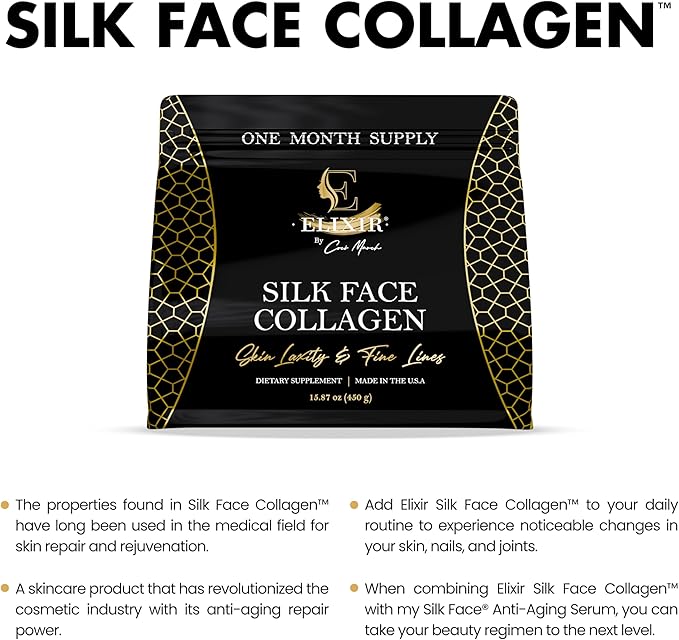 Silk Face Collagen–Silk Collagen for Face and Neck | Sericin-Activated Ultra Low Molecular Weight Collagen–Supports Skin Elasticity and Smooth Appearance–14g Protein–15.87 oz (450g)–Cocó March