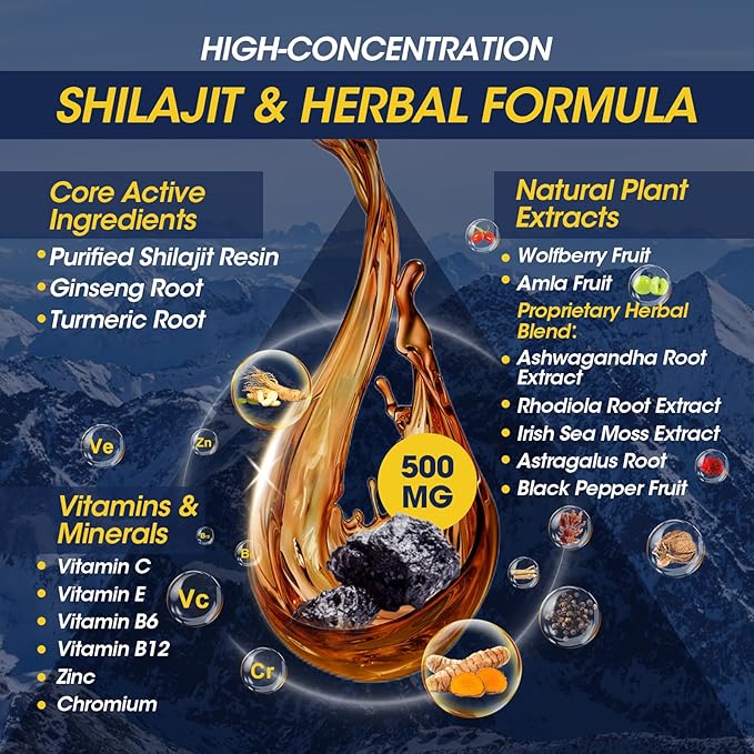 (2 Pack) 16-in-1 Himalayan Shilajit Drops for Men and Women, Ashwagandha, Ginseng, Turmeric, Rhodiola, Amla, Sea Moss, Liquid Vitamin Supplement with 85+ Trace Minerals and Fulvic Acid, 2 FL Oz