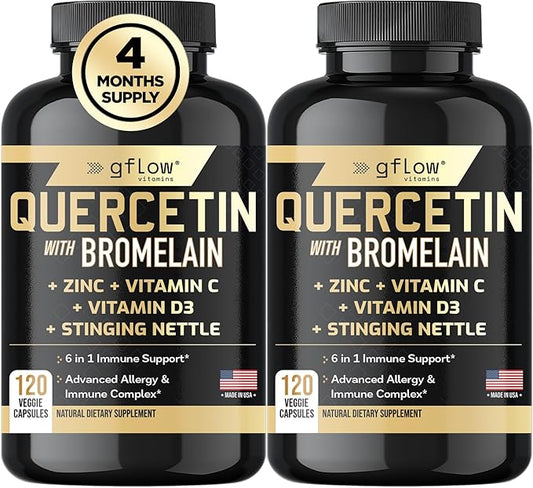 Quercetin with Vitamin C and Zinc - Quercetin 500mg - Quercetin with Bromelain - Zinc Quercetin - Stinging Nettle -240 Veggie Caps. Quercetin Supplements + Vitamin D3 (Non-GMO, Gluten-Free, Vegan)