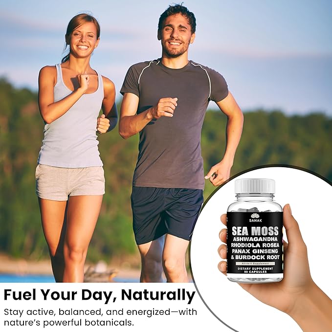 Sea Moss Capsules - Organic Irish Sea Moss with Ashwagandha, Rhodiola Rosea, Panax Ginseng, Burdock Root | Lab Tested | Immune Support, Energy, Cognition,for Women and Men - 90 Raw sea Moss Capsules