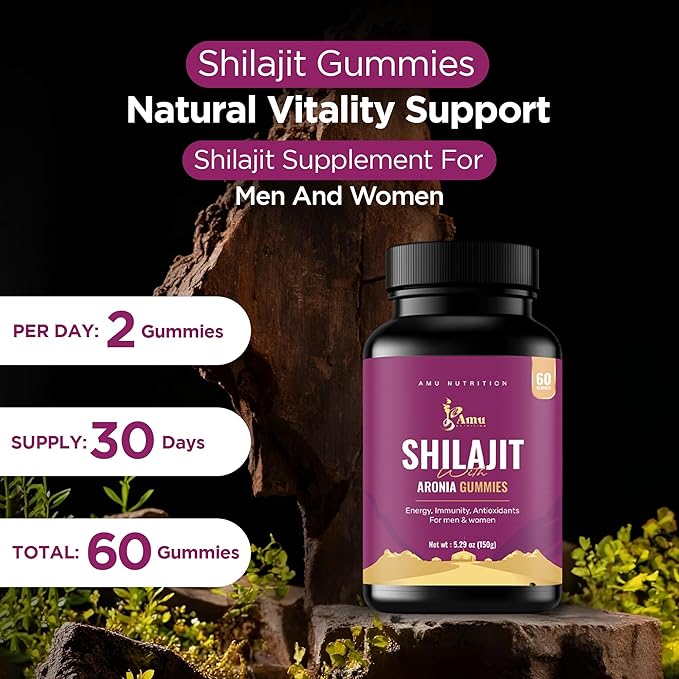 Shilajit Gummies for Men & Women with Aronia Berries (60 Count (Pack of 1), Aronia Berries)