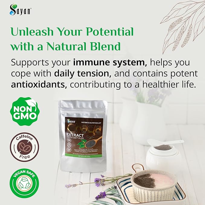 Sayan Siberian Chaga Mushroom Extract with Betulin Powder (2.2lbs)–Organic Antioxidant Blend – Support Immune System & Regulate Body Functions, Energy, Clarity, Wellness – Mix with Yogurt or Smoothies