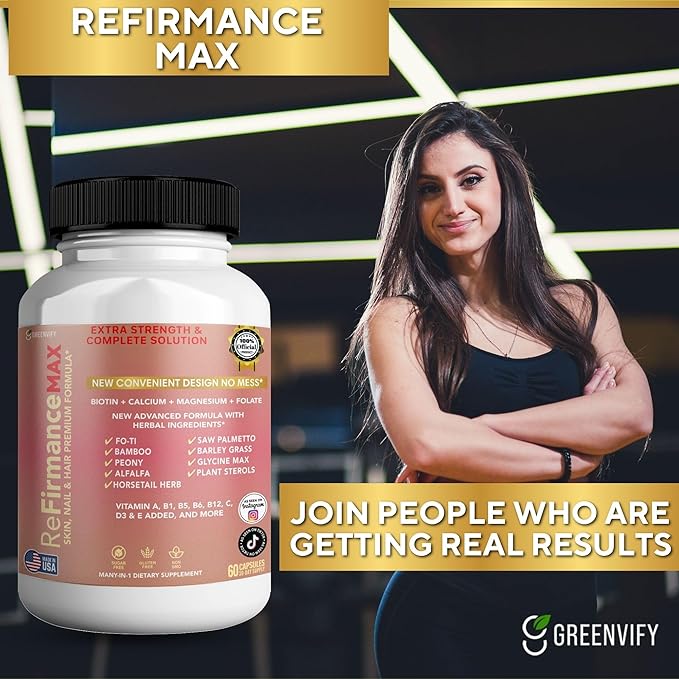 ReFirmanceMax Hair Growth Supplement, 60 Capsules, with Biotin 5000mcg, Vitamins B12, Calcium, Saw Palmetto, 30 Day Supply (5)