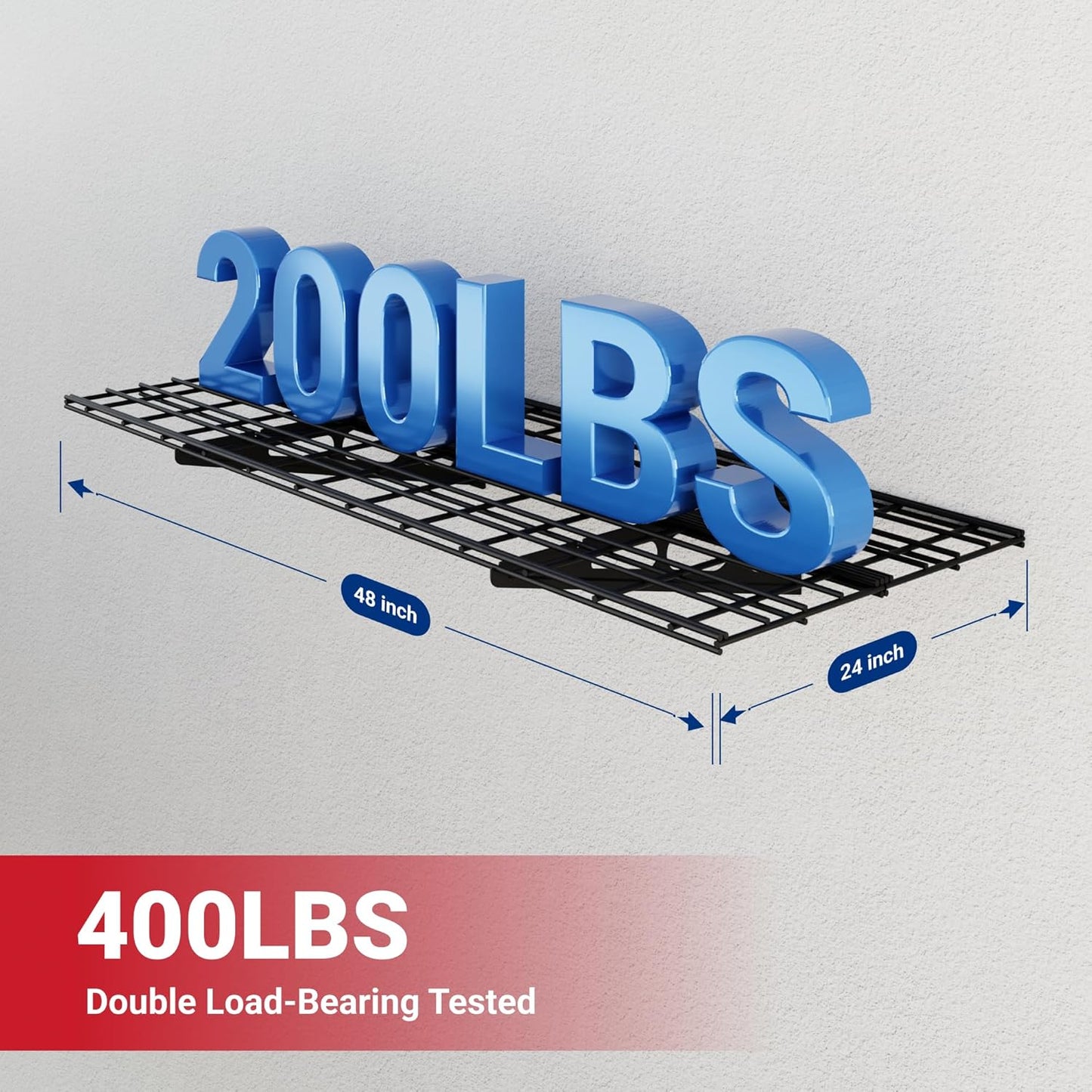 FLEXIMOUNTS 2x4ft Garage Shelving Wall-Mounted, 1-Pack Heavy-Duty Wall Shelving, Holds Up to 200 lbs, Garage Storage Rack for Organization & Storage Bins, Black, Classic Series