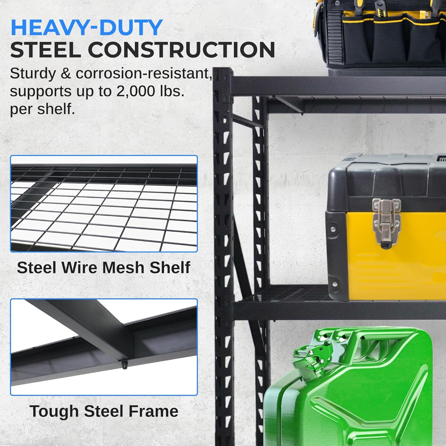 SereneLife Heavy Duty 3-Tier Metal Garage Shelving | 24" x 77" x 72" Extra Wide Adjustable Storage Utility | Freestanding Bulk Storage Rack | Open Wire Mesh Design | 2000 lbs. Capacity