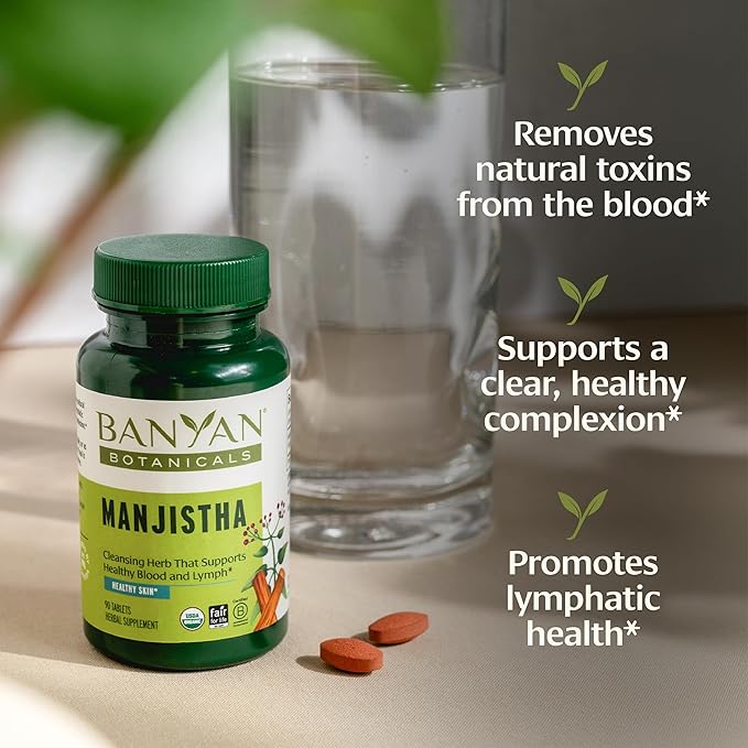 Banyan Botanicals Manjistha Tablets – Organic Skin Supplement – Natural Blood Cleanse & Healthy Lymphatic System Support* – 90 Tablets – Non-GMO Sustainably Sourced Certified Fair for Life Fair Trade