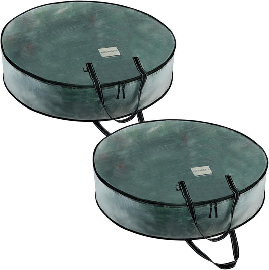 VENO 2 Pack Christmas Wreath Storage Container - 30 Inch Clear Wreath Bag, Christmas Garland and Holiday Decoration Organizers with Zipper and Durable Handles (Clear, 30"-2 Pack)