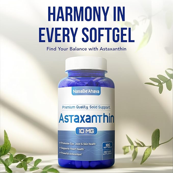 Astaxanthin Supplement for Men and Women | Antioxidant & Carotenoid Rich Astaxanthin 10mg From Haematococcus Pluvialis Microalgae for Eye & Skin Health Support (180 Day Supply) Packaging May Vary