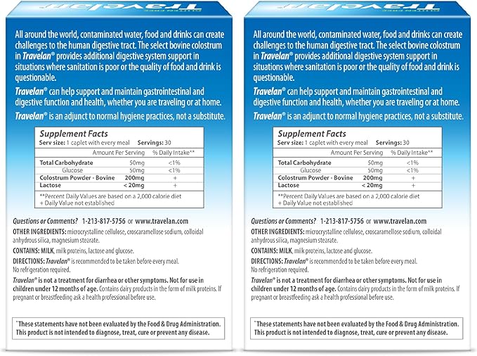 Anti Diarrhea Pills Help Prevent Traveler’s Diarrhea Before It Starts, Clinically Proven, Travel Essentials, Drug-Free Colostrum, Natural Digestive and Immune Support Supplement, 60 Count