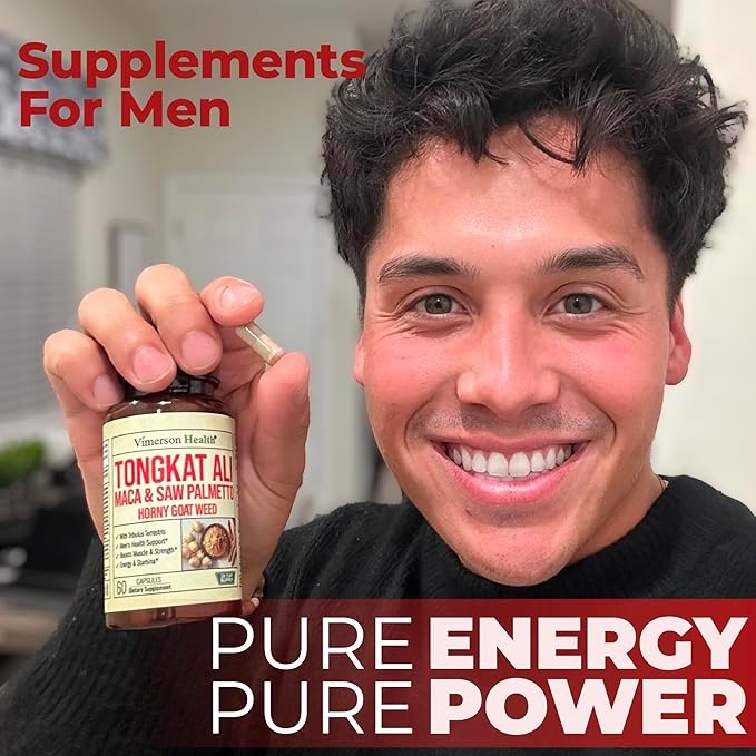 Maca Root, Saw Palmetto & HornyGoatWeed For Men – Tongkat Ali and Panax Ginseng Supplement for Energy, Drive & Strength – Workout Supplement For Men with Tribulus Terrestris & L-Arginine – 60 Capsules