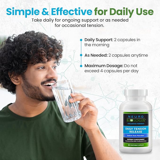 Daily Tension Release – Synergistic Herbal & Vitamin C Formula for Muscle Relaxation Support - With Valerian Root, Skullcap & Catnip for Occasional Stress Support - Non-Drowsy, Natural Support