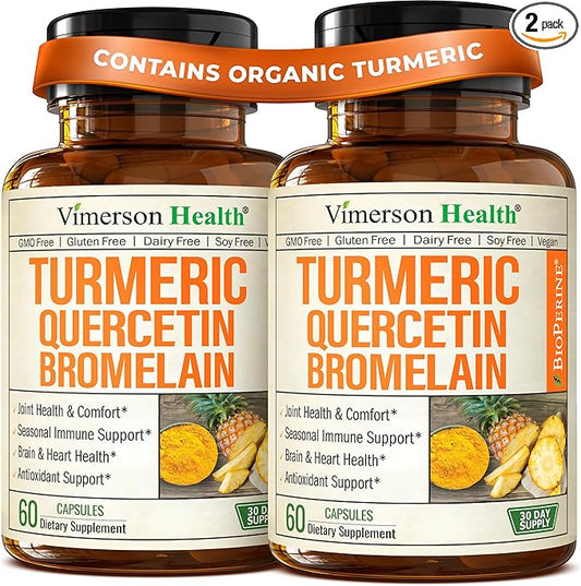 Quercetin with Bromelain Turmeric Curcumin Supplement – Allergy Relief, Joint & Immune Support – Organic Turmeric Supplement with Black Pepper (Bioperine) – Quercetin 500mg Capsules 2 Pack