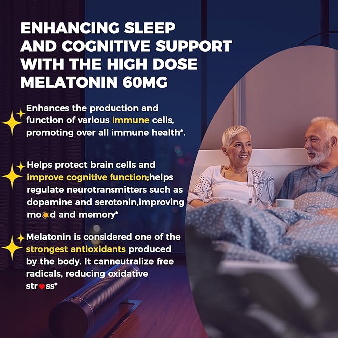 Melatonin 60mg for Adults High Dose, Supports Deep Rest & Brain Cognition, Extra Strength Liposomal Melatonin with Vitamin D3 K2, Chamomile, for Sound Zzz Cycle, Immune & Antioxidant, 150 Softgels