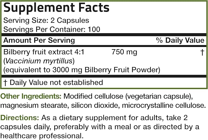 Bronson Bilberry Extra Strength Vaccinium Myrtillus, Promotes Eye Health and Supports Healthy Vision - Non GMO, 200 Vegetarian Capsules