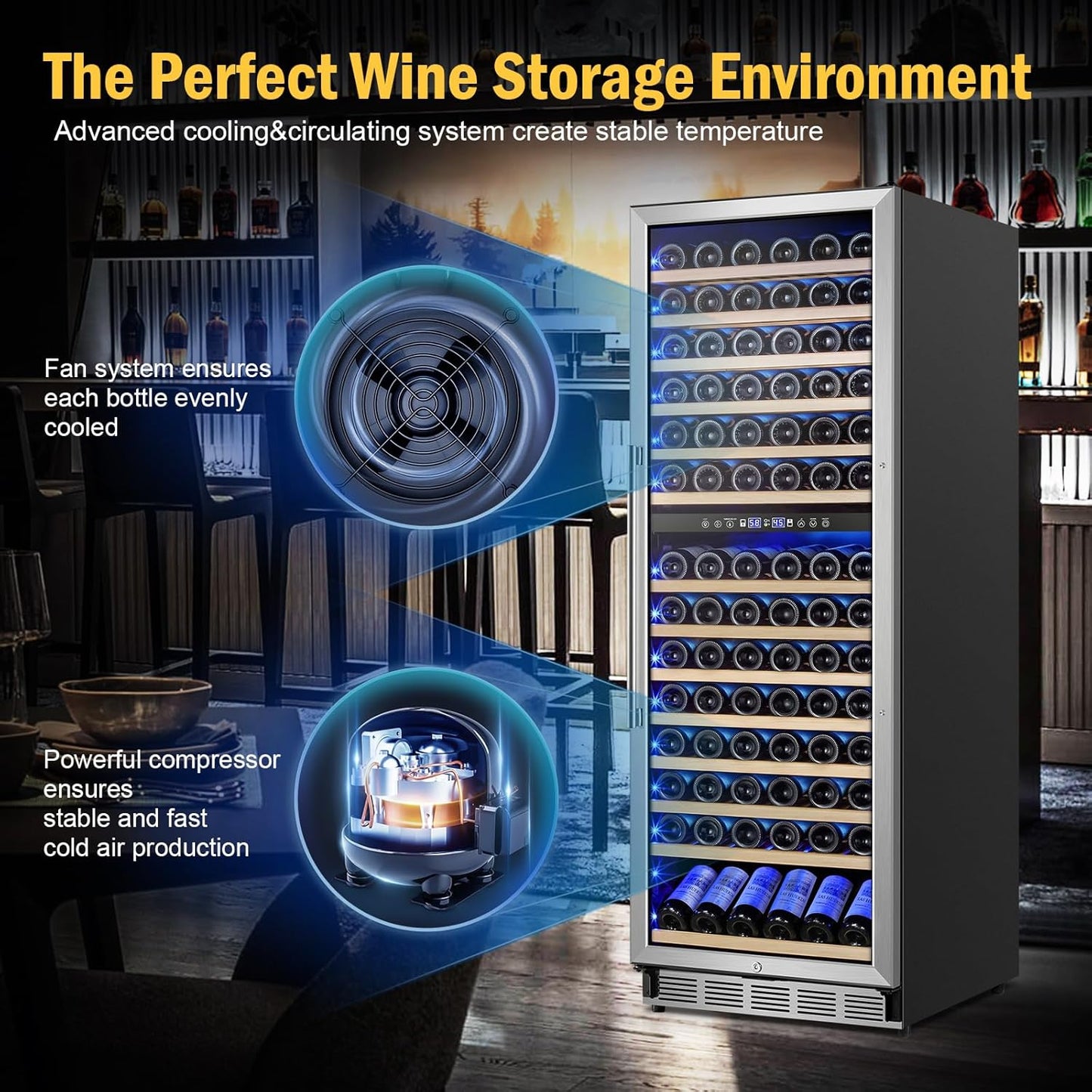 Wine Cooler Refrigerator 24 Inch, 180 Bottles Large Wine Fridge Dual Zones, Tall Freestanding/Built-in Wine Cellar Professional with Reversible Door Sliding Rail Shelves