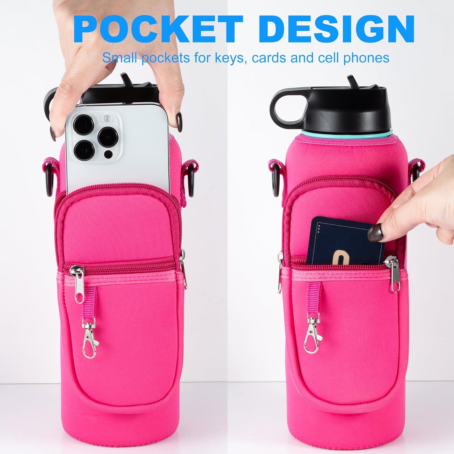 Water Bottle Holder with Strap for Hydroflask 32oz 40oz, Carrier Sling Bag with Phone Pocket Water Bottle Sleeve for Men Women Hiking Camping Travelling