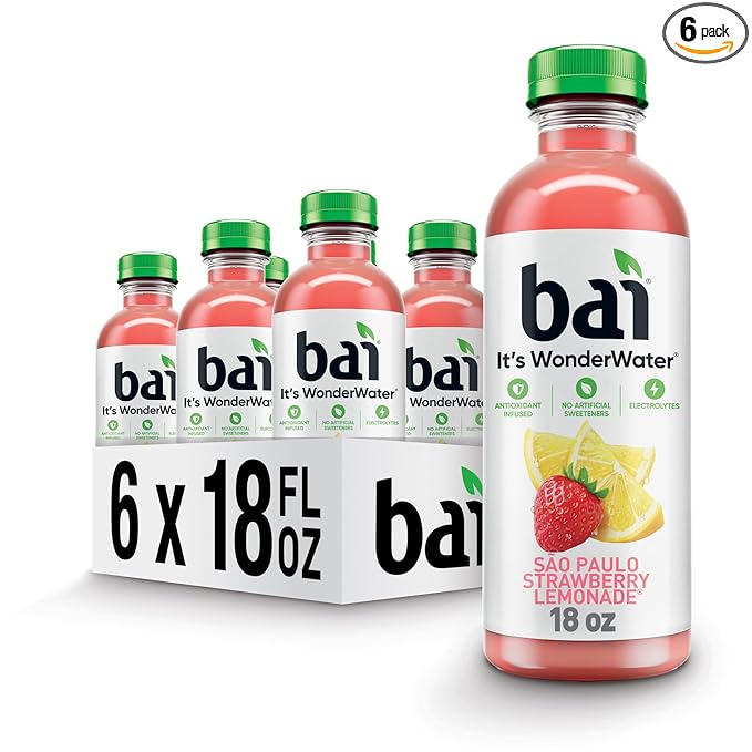 Bai Antioxidant Infused Water Beverage, São Paulo Strawberry Lemonade, with Vitamin C and No Artificial Sweeteners, 18 Fluid Ounce Bottle, 6 Pack