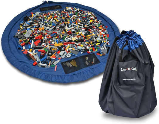 Lay-n-Go 2-in-1 Small Portable Drawstring Toys Storage Organizer and Play Mat for Room and Travel, Made for Kids and Toddlers with a Durable Patented Design