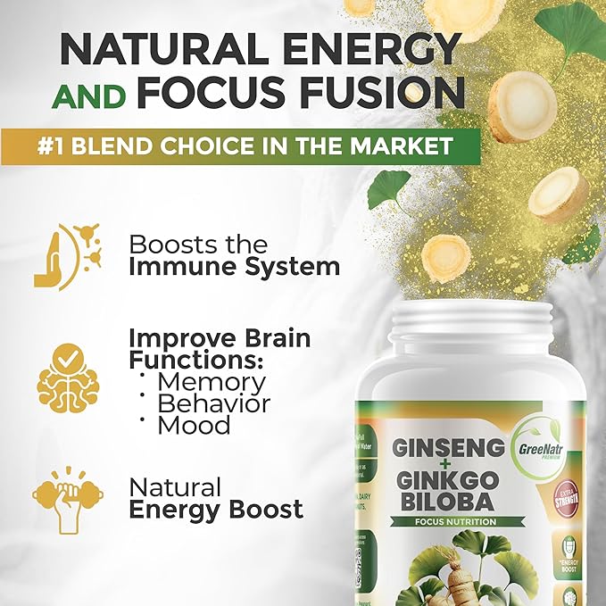 Ginko Biloba & Panax Ginseng Supplement - Red Ginseng for Memory and Focus - Ginkgo Biloba for Good Vision, Immune System and Improved Blood Flow (360 Tablets: 6 Bottles)