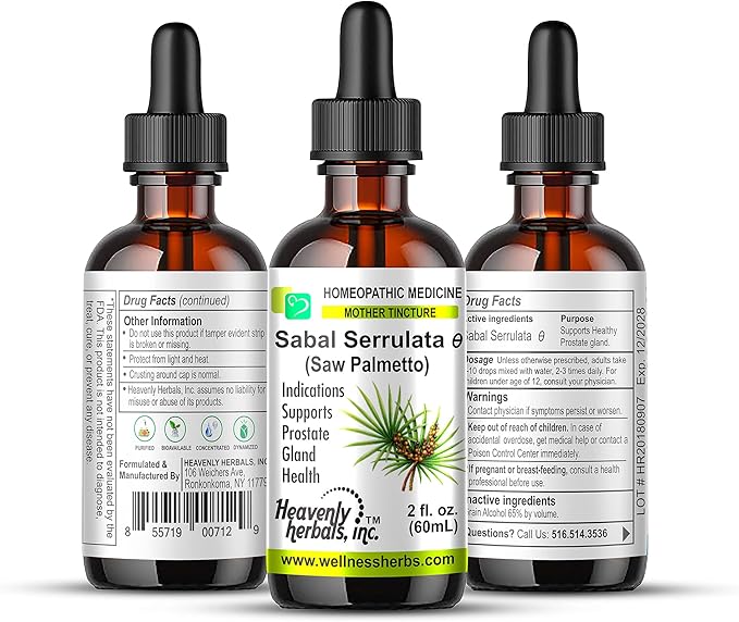 Heavenly Herbals, Inc. Sabal Serrulata Q - Mother Tincture – Supports Prostate Gland Health – Made in USA – 2 fl. Oz – Homeopathic Medicine - WellnessHerbs Ships from USA