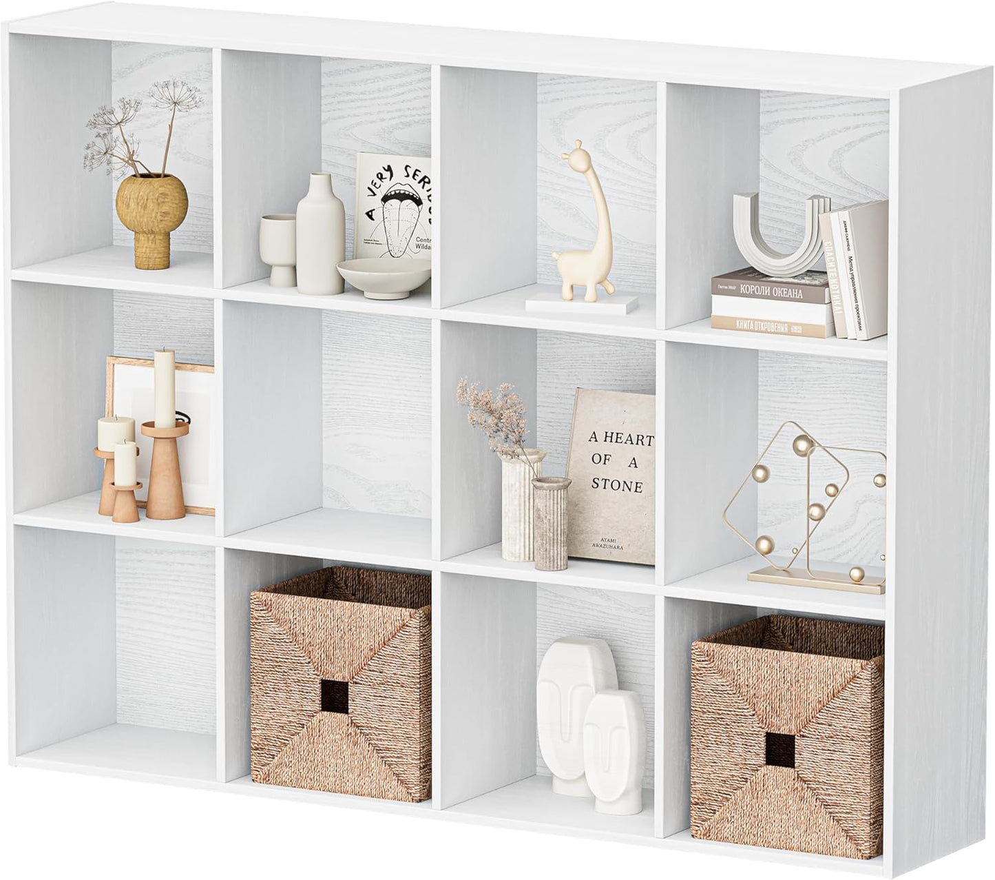 12 Cube Storage Organizer, Wooden Cube Shelves with Closed Back Panel, Reversible Bookcase, Cubes Closet Organizer for Home, Living Room, Kids Room, Office, Bedroom, Study, Hallway