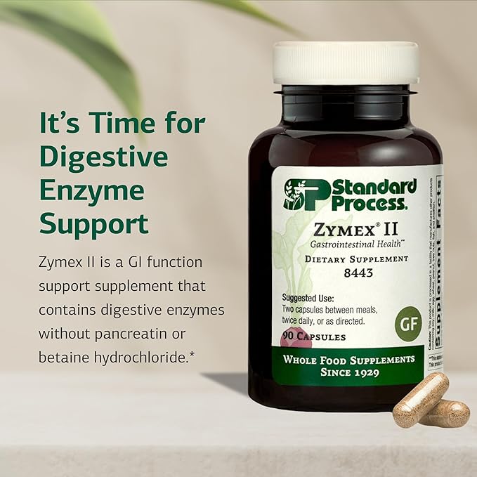 Standard Process Zymex II - Supplement for GI Support with Digestive Enzymes - Gluten-Free & Non-Soy - 90 Capsules (45 Servings)