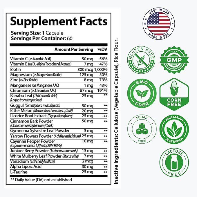 GlucoBalance Ultra, Metabolic Wellness Supplement with Chromium, Biotin, Banaba Leaf, Bitter Melon, 60 Vegetable Capsules, 5 oz