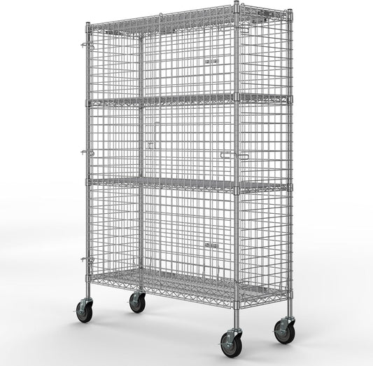 18" W x 48" L x 69" H Heavy Duty Utility Commercial Grade Metal Storage NSF Unit | Chrome Mobile Security Wire Cage Kit