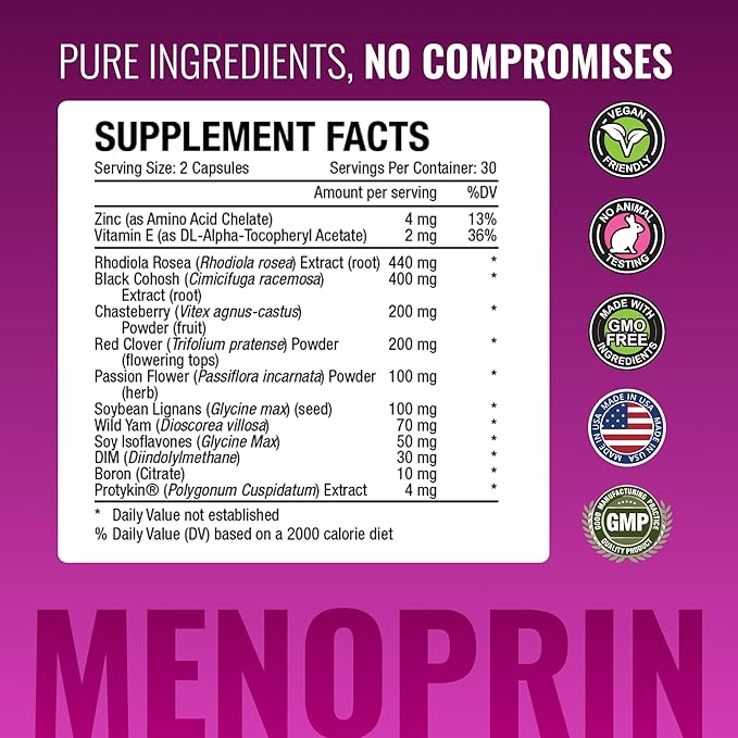 Approved Science Menoprin - Menopause Support - Protykin, Black Cohosh - 1 Bottle Menoprin Day + 1 Bottle Menoprin PM - Vegan
