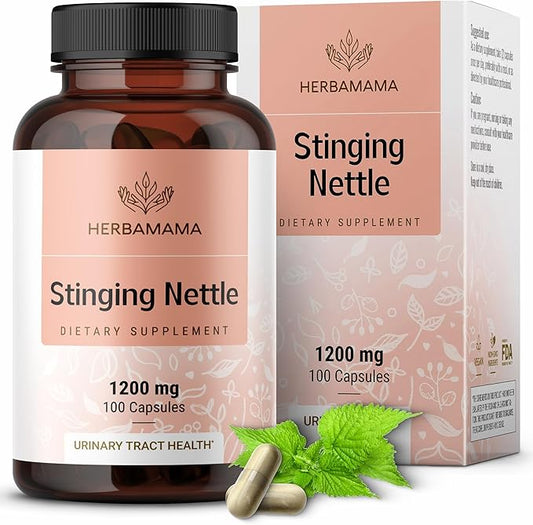 HERBAMAMA Stinging Nettle Capsules - 1200mg Stinging Nettle Root Extract for Urinary Tract Support - Vegan, Non-GMO Urtica Dioica Supplement, 100 Caps