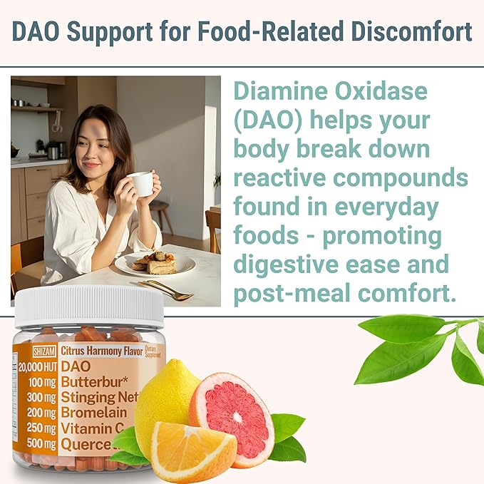 DAO Bromelain Enzyme Gummies with Butterbur Quercetin Stinging Nettle Root Extract, DAO Diamine Oxidase Enzyme, Powder Tincture Tablet Tea Alt Supplement, Leaf 500mg