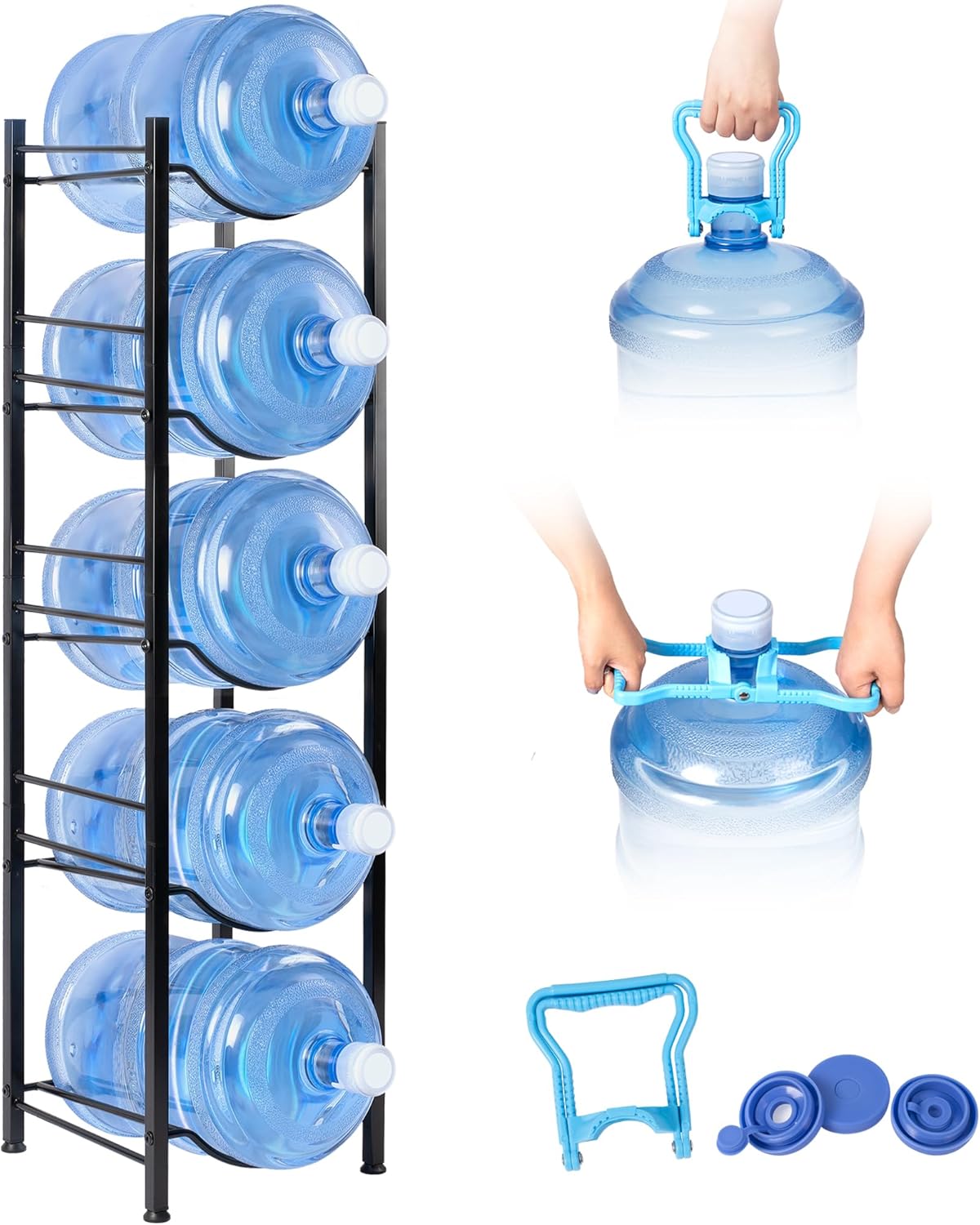 Klvied 5-Tier Heavy Duty Water Jug Organizer, 5 Gallon Cooler Jug Rack for Kitchen, Office, Living Room