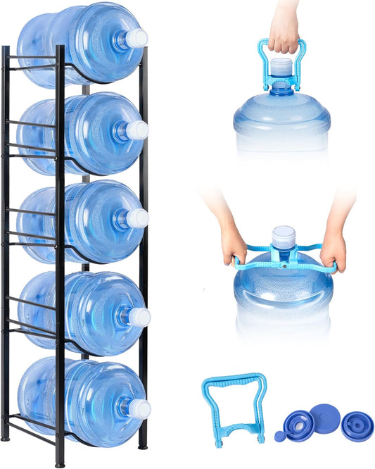Klvied 5-Tier Heavy Duty Water Jug Organizer, 5 Gallon Cooler Jug Rack for Kitchen, Office, Living Room