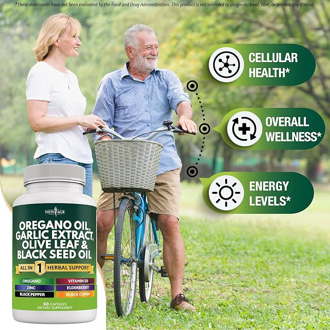 NEW AGE Oregano Oil Garlic Extract Olive Leaf with Astragalus - Supplement for Women and Men - 120 Count