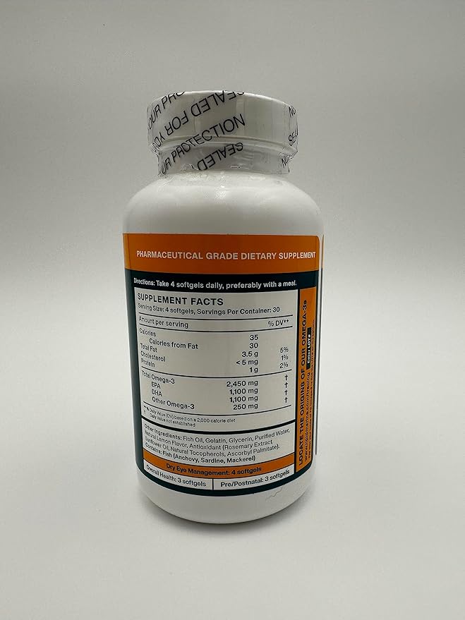 Macuhealth Omega 3 Fish Oil - 1100mg DHA, 1100mg EPA, Eye & Brain Health Supplement, Triglyceride Formula, 120 Softgels