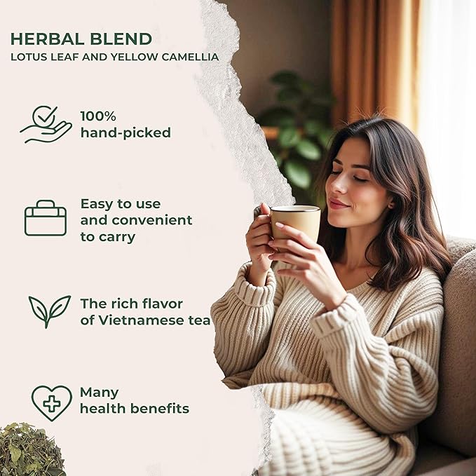NMPT Dried Lotus Leaf Yellow Camellia Tea, Handpicked, Organic Herbal Tea, 40 Sachets, Cold-Dried, Gluten-Free, No Added Sugar, Mild Sweet Flavor, Supports Overall Health