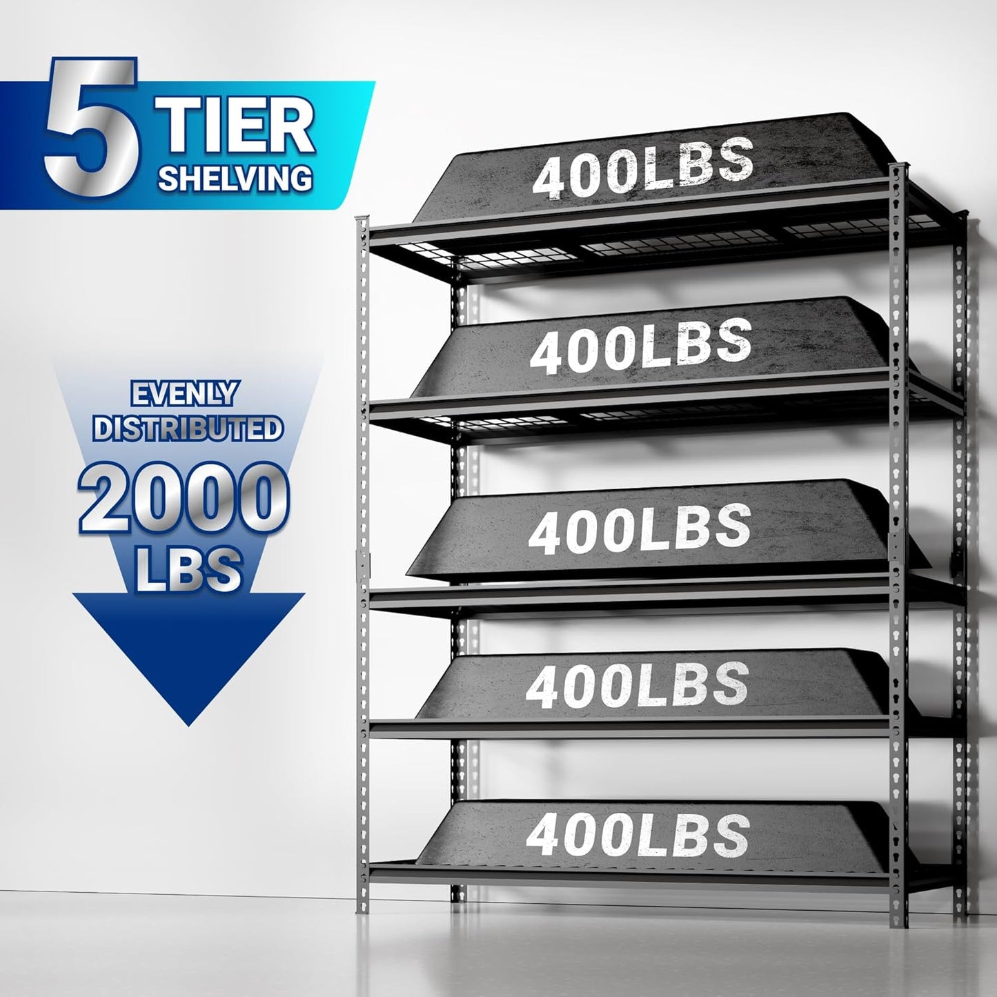 FLEXIMOUNTS Garage Shelving, Heavy Duty Shelving 2000 lbs, 5-Tier Garage Storage Shelves,Industrial Shelves for Heavy Tools and Equipment, 48" W x 24" D x 72" H， 3 Pack