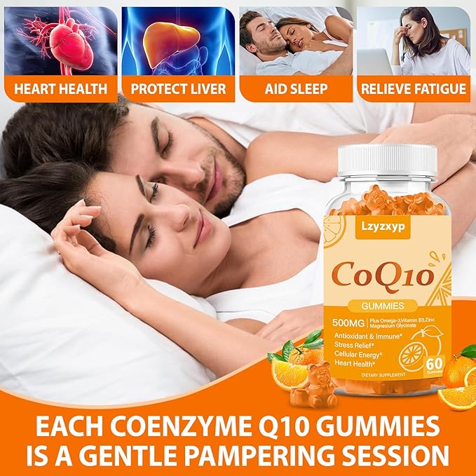 CoQ10 Oranges Gummies 500mg-3X Better Absorption Coenzyme Q10 Supplements - Plus Omega-3, Magnesium, Vitamin B3 & Zinc for Heart Health, Cellular Energy & Antioxidant, Vegan, Non-GMO 120 Ct (2)