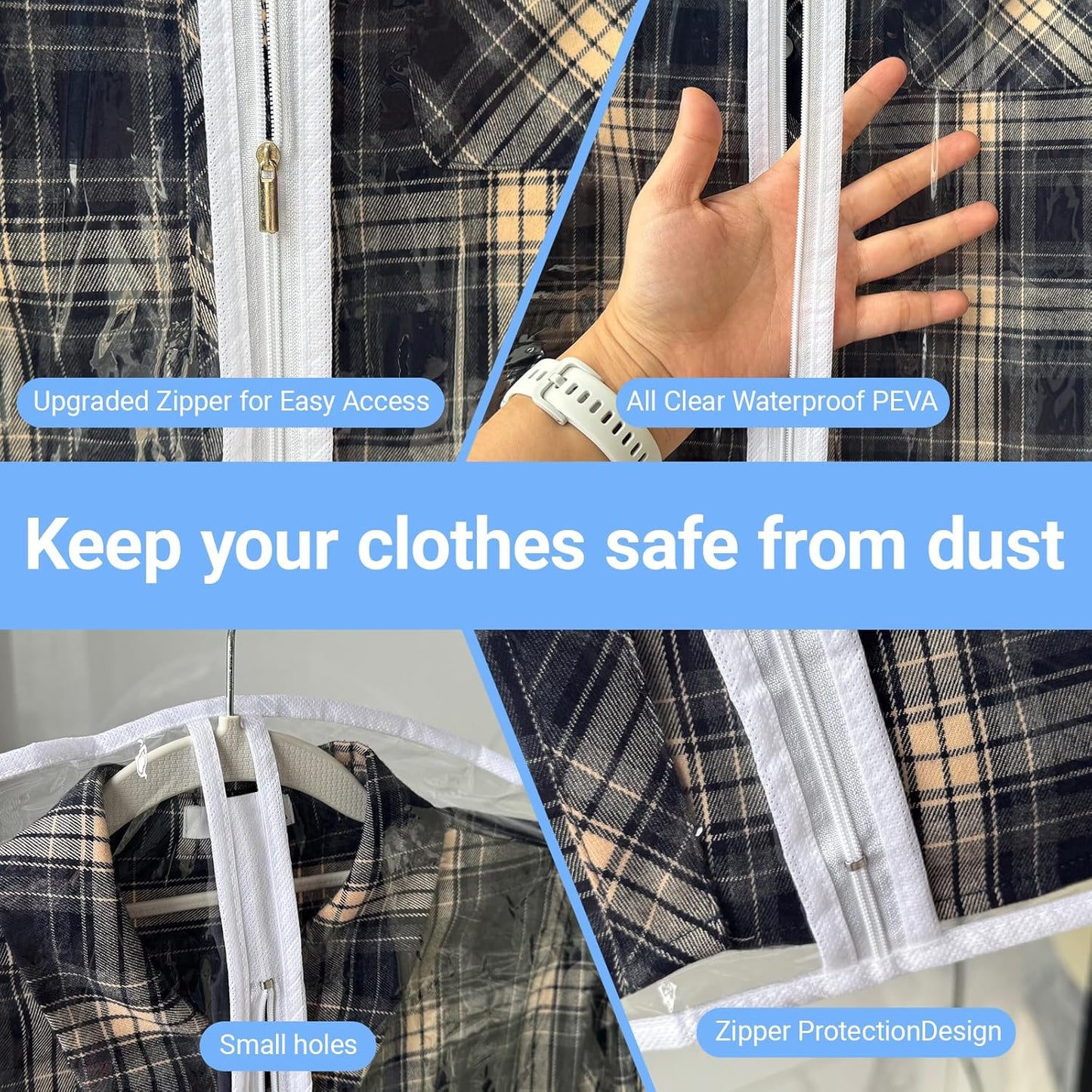 Garment Bags for Hanging Clothes 24'' x 40'' (Set of 12) Coat Covers for Closet Foldable Washable Dress Bags for Hanging Clothes for Long Dress Dance Costumes Suits Gowns Coats