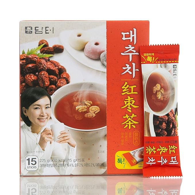 Damtuh Korean Traditional Jujube Tea, Jujube Powder, Red Date Instant Tea, 15g x 15 Count (Pack of 1)
