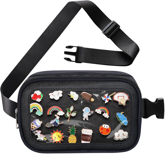 Pin Bag Fanny Pack, Ita Bag Storage Pins Crossbody Belt Bags for Women Girls Gifts, Black Display Bags for Sports Memorial Travel Brooches(No Pins Included)